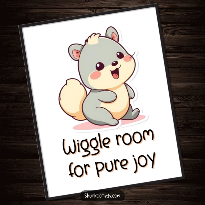 Funny free printable wall art featuring a happy creature wiggling its fluffy tail with immense delight and playful abandon.