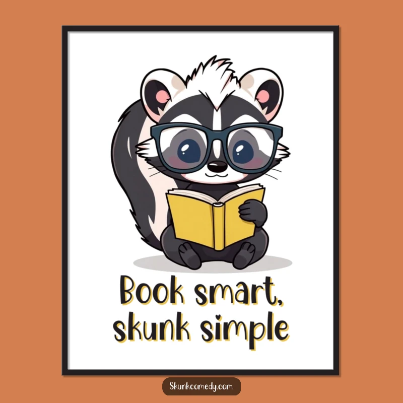 Free Printable Wall Art: Studious Skunk Reading - Humorous Downloadable Decor