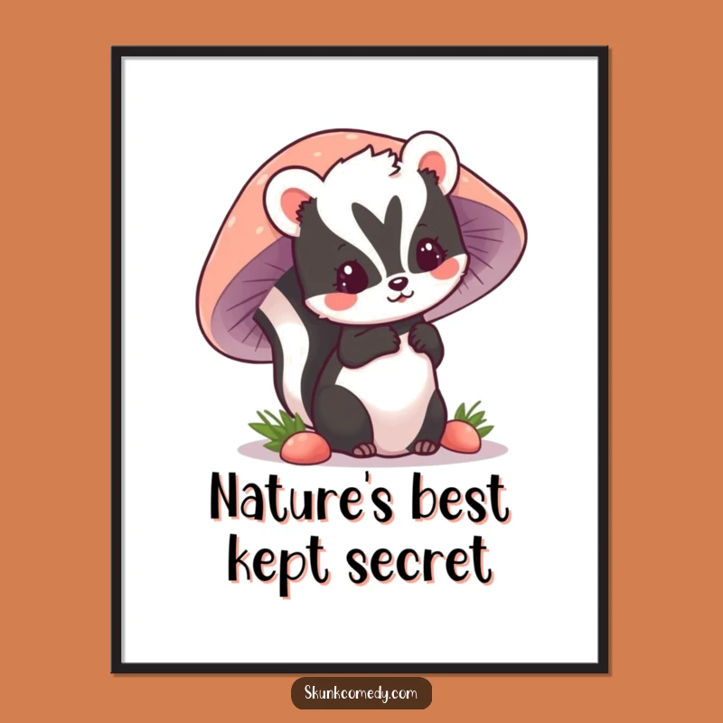 Funny Free Printable Skunk Wall Art: Kawaii Mushroom Peek Adorable Downloadable Decor