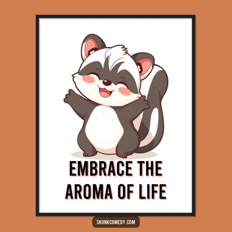 Funny Free Printable Wall Art: Joyful Skunk Embrace Downloadable Art Gift