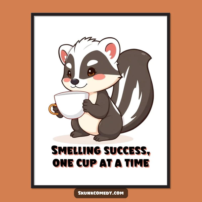 Funny Free Printable Wall Art: Skunk's Teacup Balancing Act - Quirky Downloadable Decor