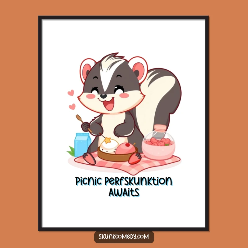 Funny Free Printable Wall Art: Smiling Skunk Picnic Scene, Downloadable Decor!