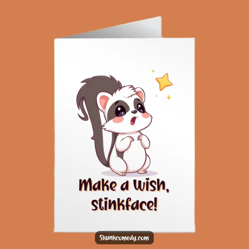 Free Printable Skunk Birthday Card: Surprised Pup Wishes Upon a Star!