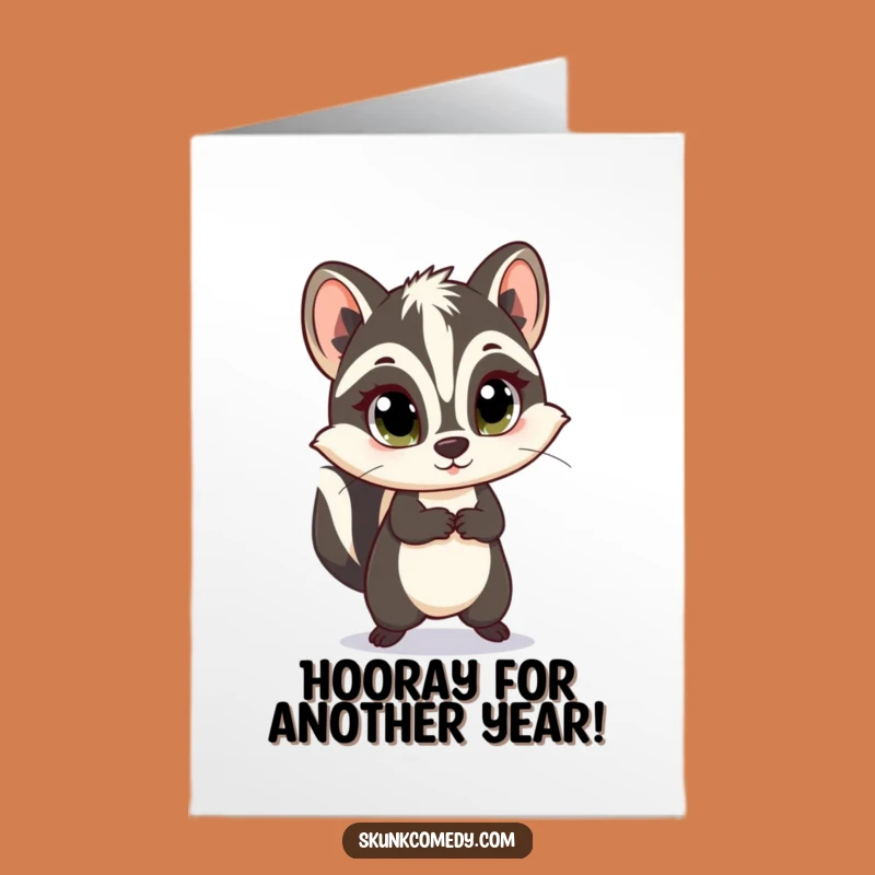 Free Printable Birthday Card: Innocent Skunk Skip Funny Downloadable Gift Idea