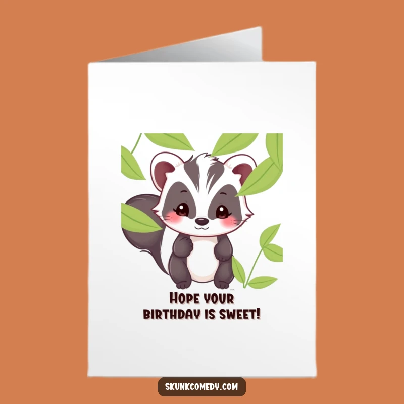 Free Printable Kawaii Skunk Birthday Peek Card: Shy Smile Downloadable Greeting