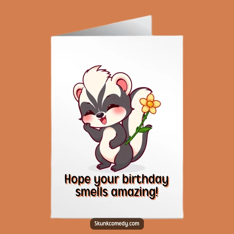 Free Printable Birthday Card: Happy Skunk Flower Art, Sweet Downloadable Gift