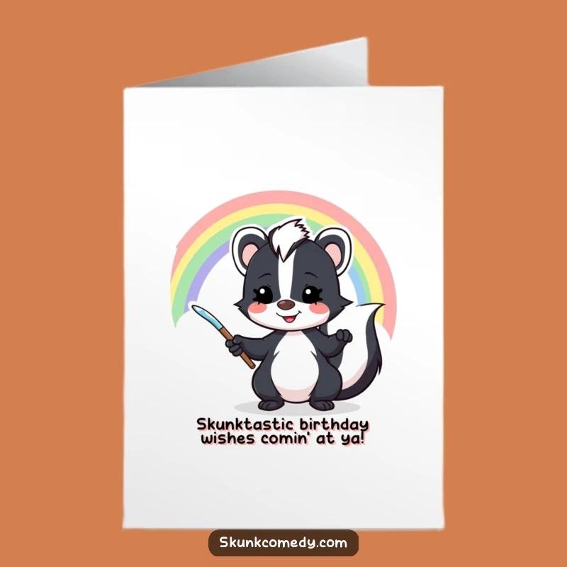 Free Printable Birthday Card: Funny Skunk Rainbow Art, Perfect Downloadable Gift