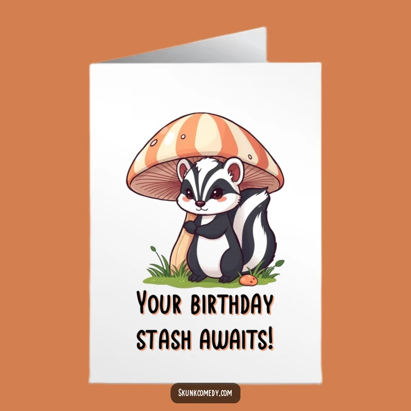 Free Printable Birthday Card: Mushroom Skunk Peek Funny Downloadable Gift