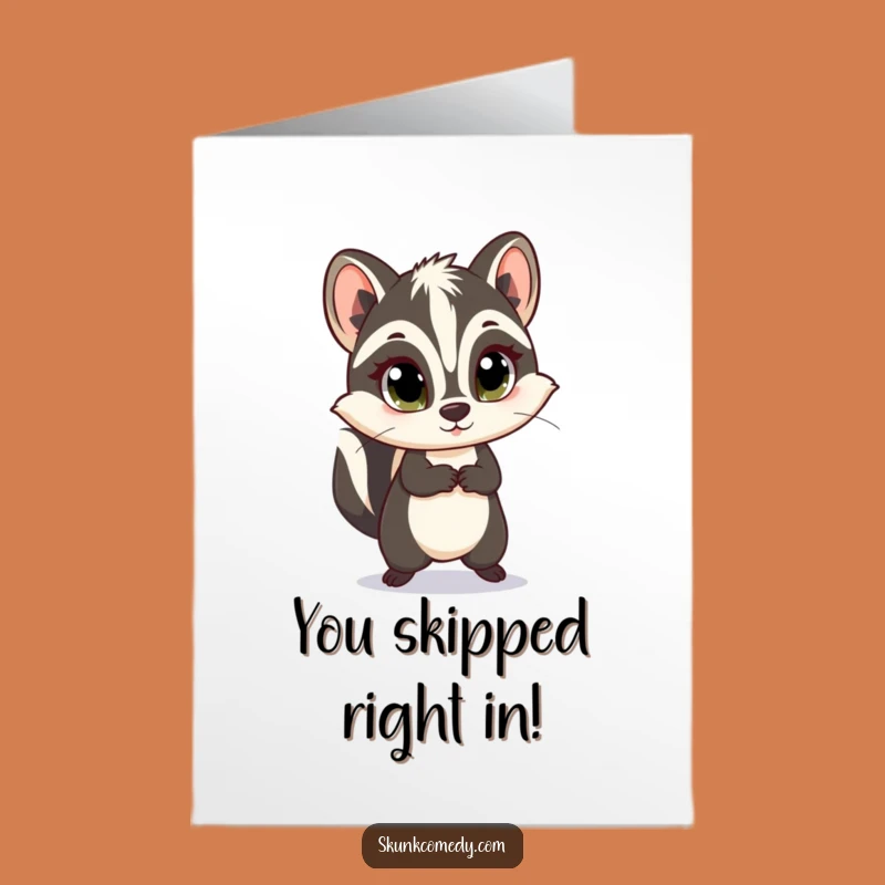 Free Printable Congrats Card: Innocent Skunk Skip Funny Downloadable Gift