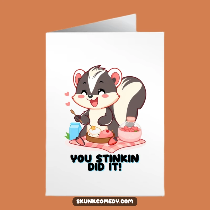 Free Printable Congrats Card: Skunk Picnic Celebration, Funny Downloadable Joy!