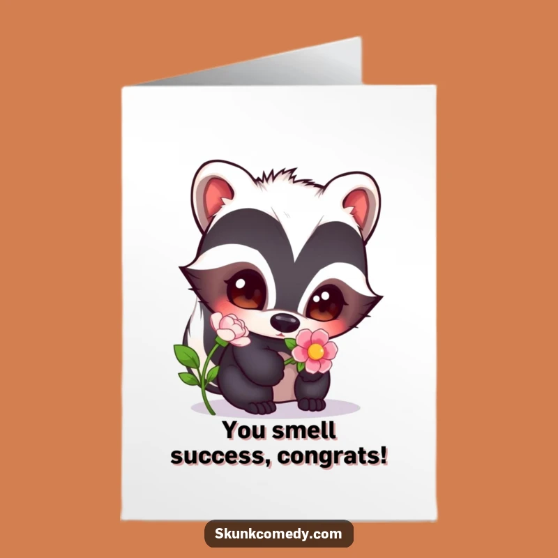 Free Printable Congrats Skunk Card: Curious Flower Sniff Funny Downloadable Gift