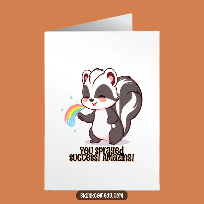 Free Printable Skunk Congrats Card: Rainbow Sprayer, Downloadable Celebration