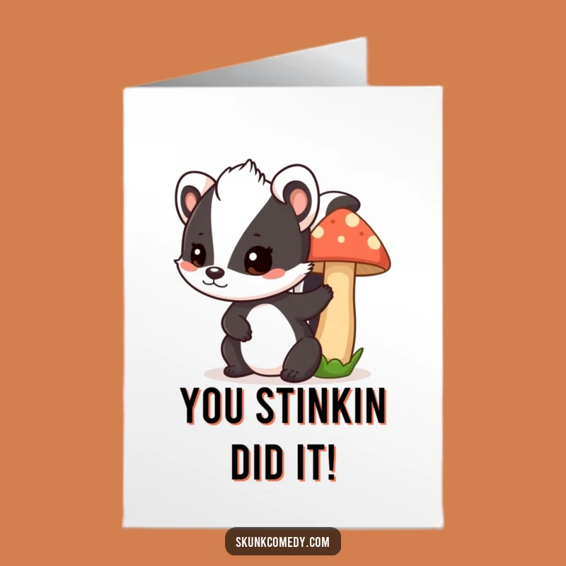 Free Printable Skunk Mushroom Congrats Card: Funny Animal DIY Downloadable Gift