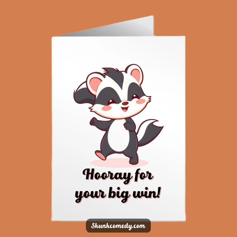 Free Printable Kawaii Skunk Congrats Card: Funny Hopping Celebration Downloadable Greeting