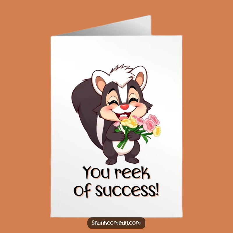 Free Printable Congrats Card: Goofy Skunk Bouquet Funny Downloadable Gift