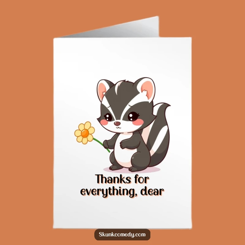 Free Printable Thank You Card: Kawaii Skunk Flower, Adorable Downloadable Gift