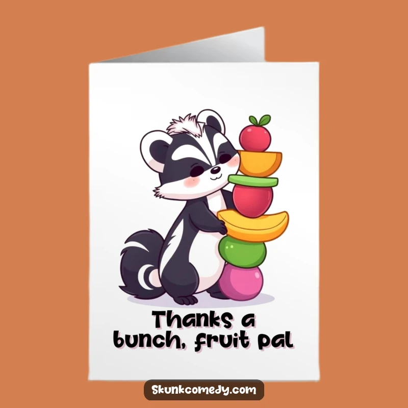 Funny Free Printable Thank You Card: Skunk Fruit Balance! Downloadable Appreciation Gift.
