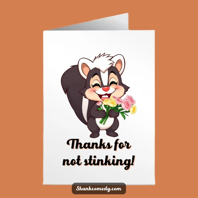 Free Printable Thank You Card: Goofy Skunk Bouquet Funny Downloadable Gift