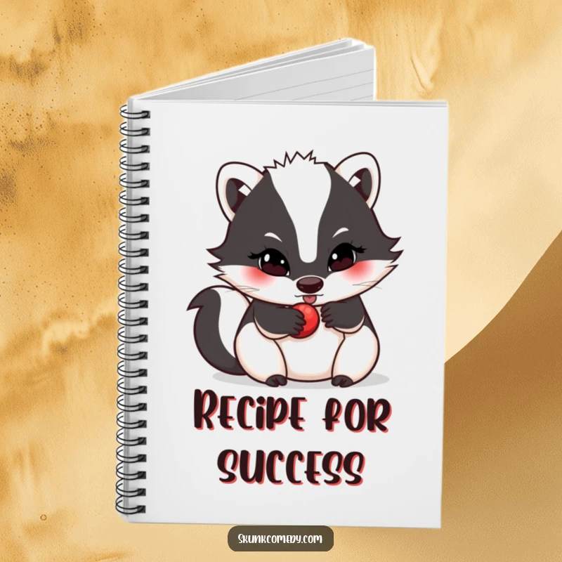 Funny skunk notebook, determined look, rolling a small berry, ideal for notes and goal planning, a funny gift.