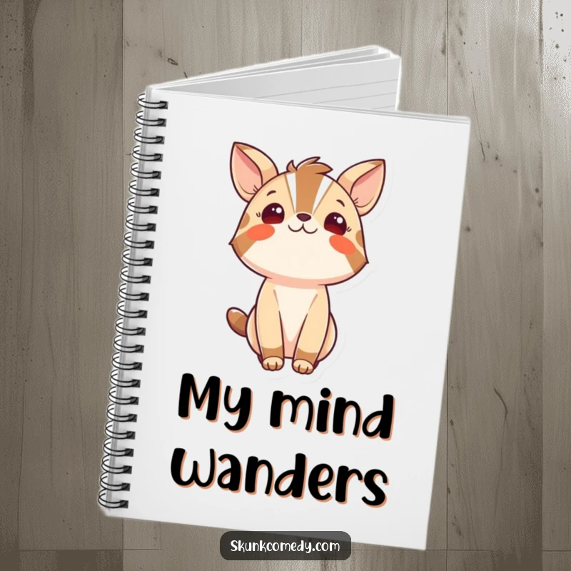 Funny notebook adorned with a bold striped animal character looking upwards in wonder, perfect for taking notes and jotting down imaginative ideas.