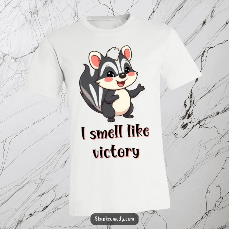 Funny skunk t-shirt, a cheerful skunk with a big smile waving friendly, ideal funny gift for animal lovers.