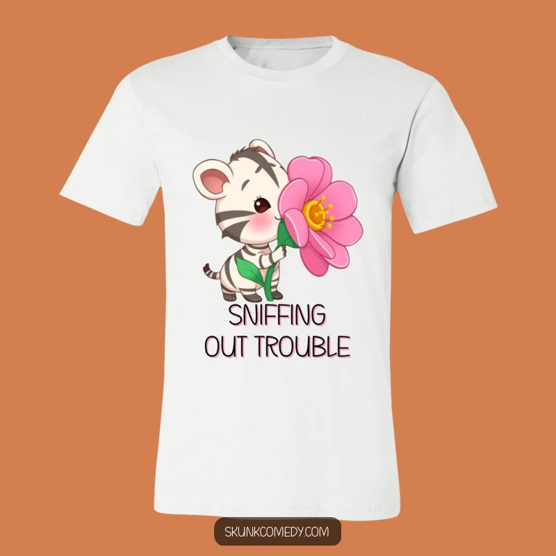 Funny Striped Animal T-Shirt: Flower Sniffer - Quirky Gift!