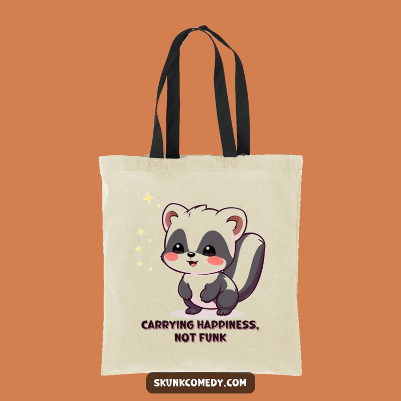 Funny Kawaii Skunk Sparkle Tote Bag, Joyful Stinker Carryall, Cute Animal Bag